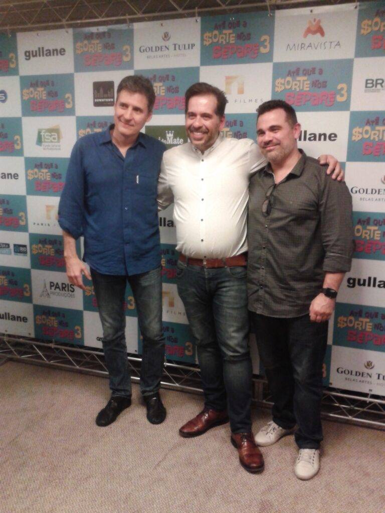 Leandro Hassum com os diretores Roberto Santucci e Marcelo Antunez
