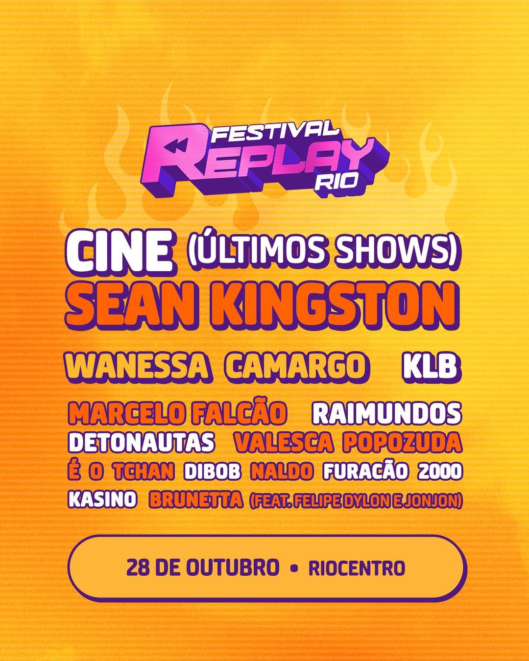 O Replay Festival reúne grandes sucessos da música dos anos 2000. Confira a programação com a banda Cine, Sean Kingston e muito mais.